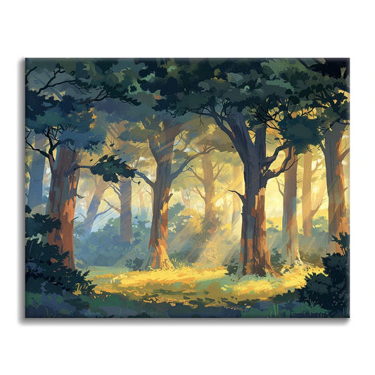Bosque iluminado por el sol - Pintar por números