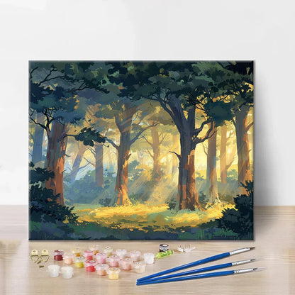 Bosque iluminado por el sol - Pintar por números