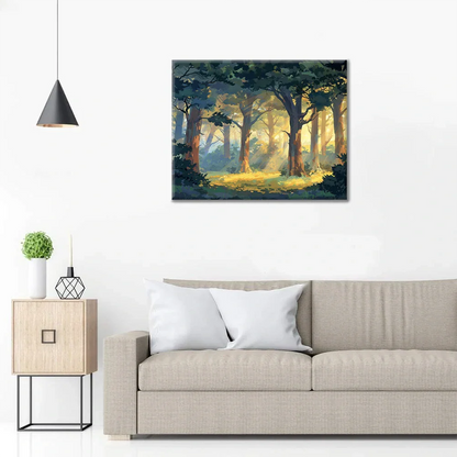 Bosque iluminado por el sol - Pintar por números