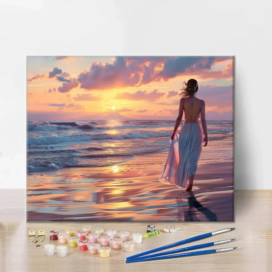 Paseo por la playa al atardecer - Pintar por números