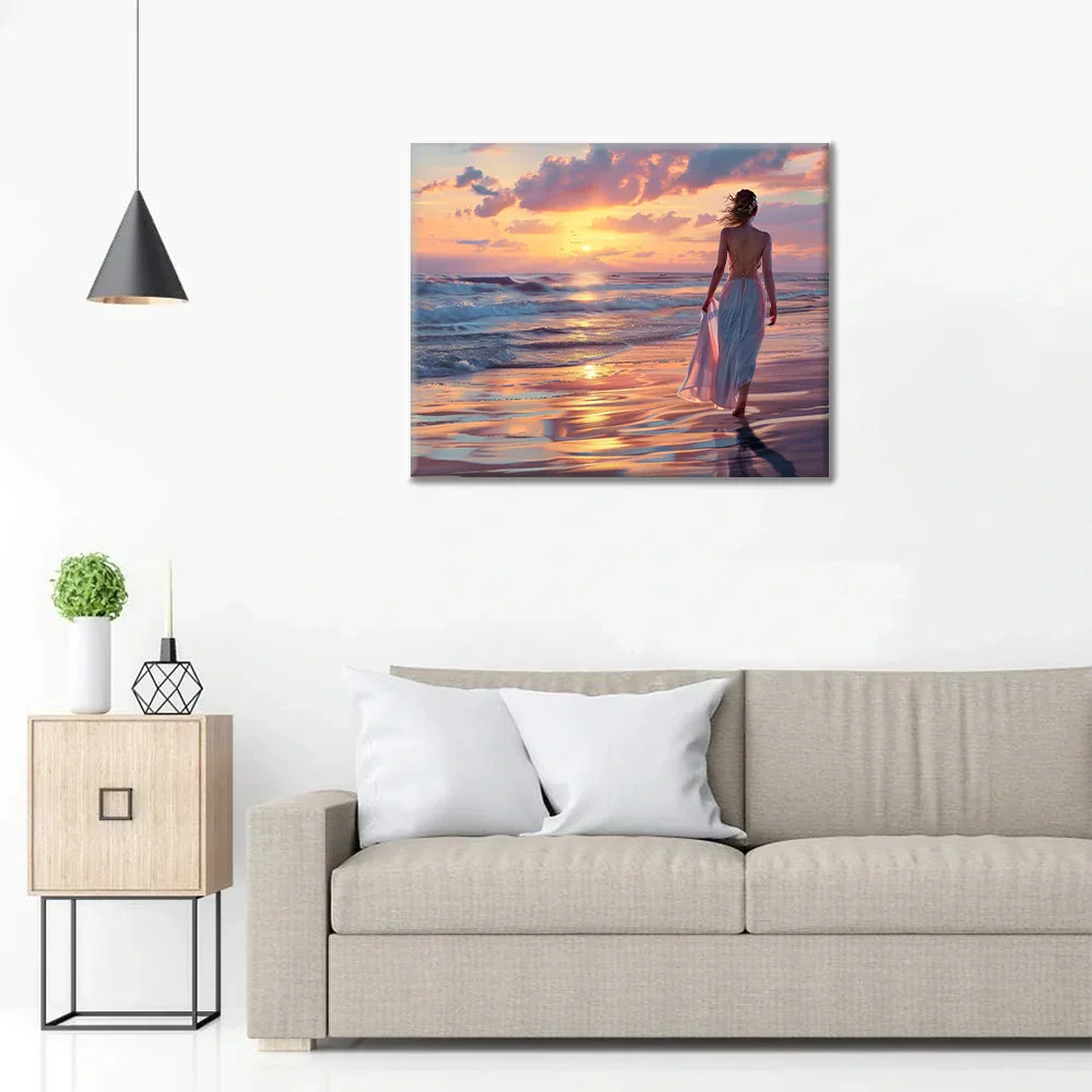 Paseo por la playa al atardecer - Pintar por números
