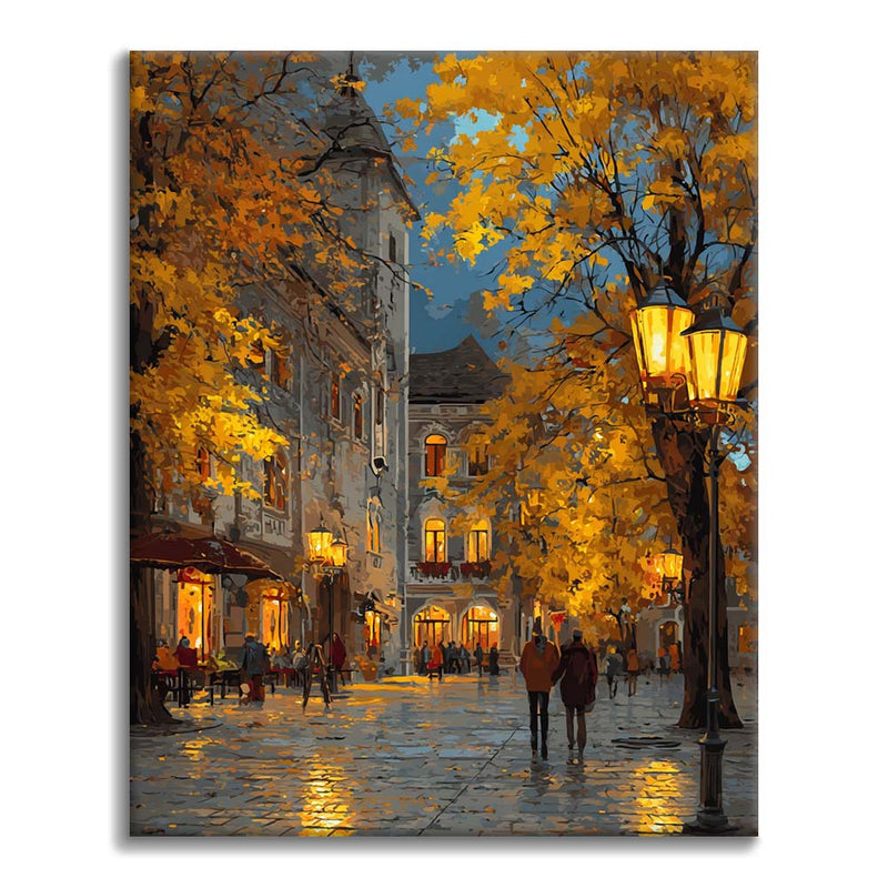 Tarde de otoño en un pequeño pueblo - Pintar por números