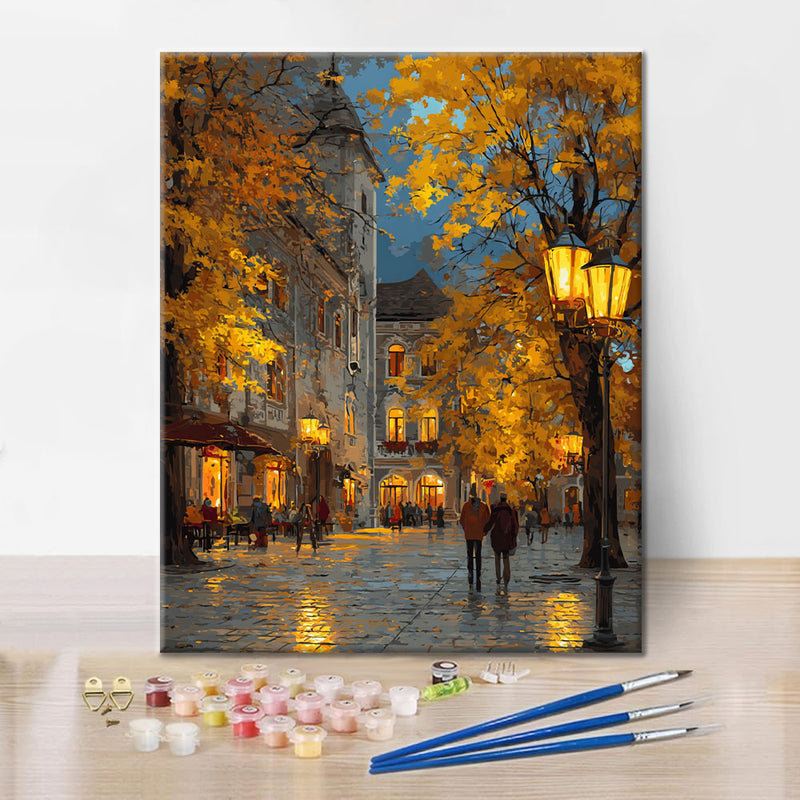 Tarde de otoño en un pequeño pueblo - Pintar por números