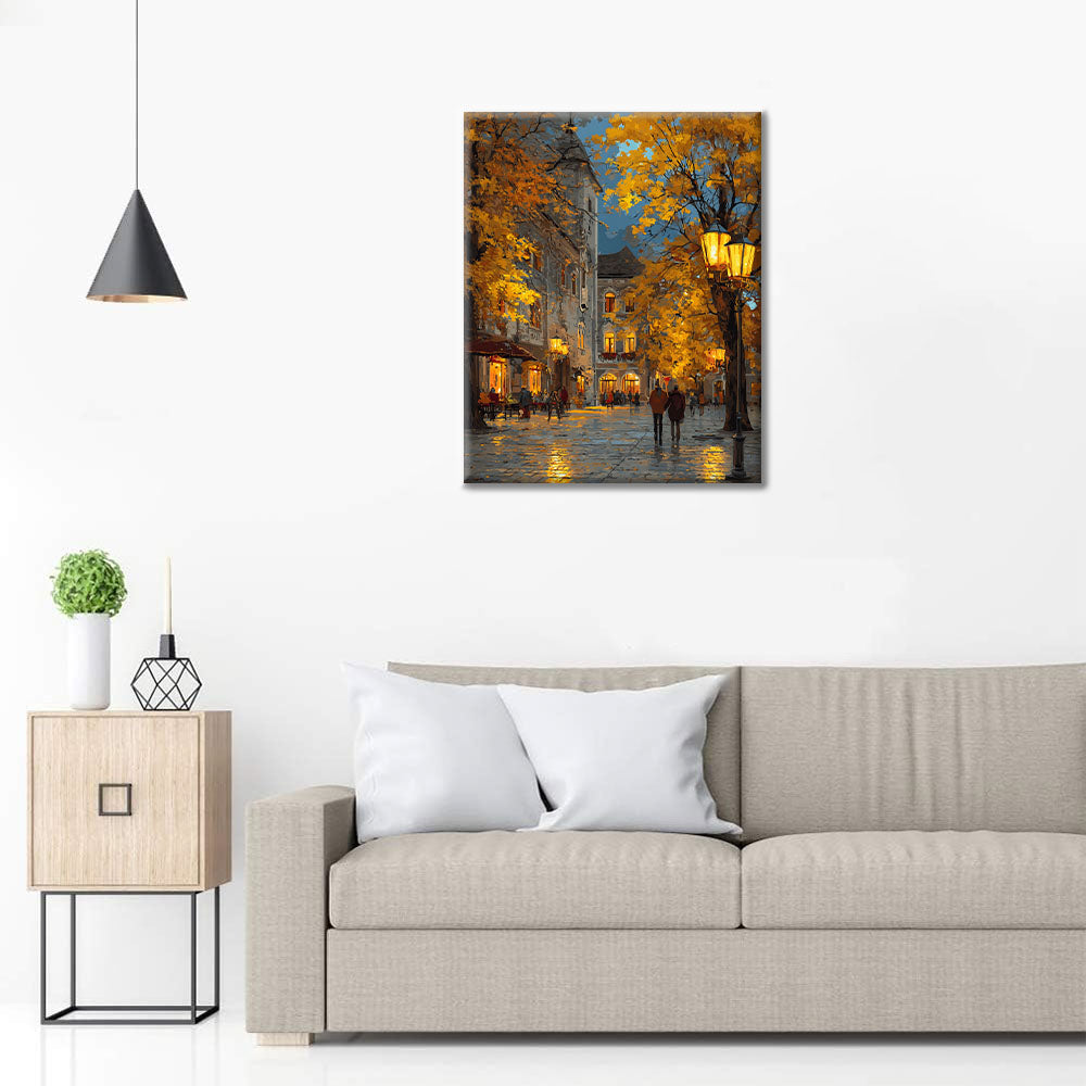 Tarde de otoño en un pequeño pueblo - Pintar por números