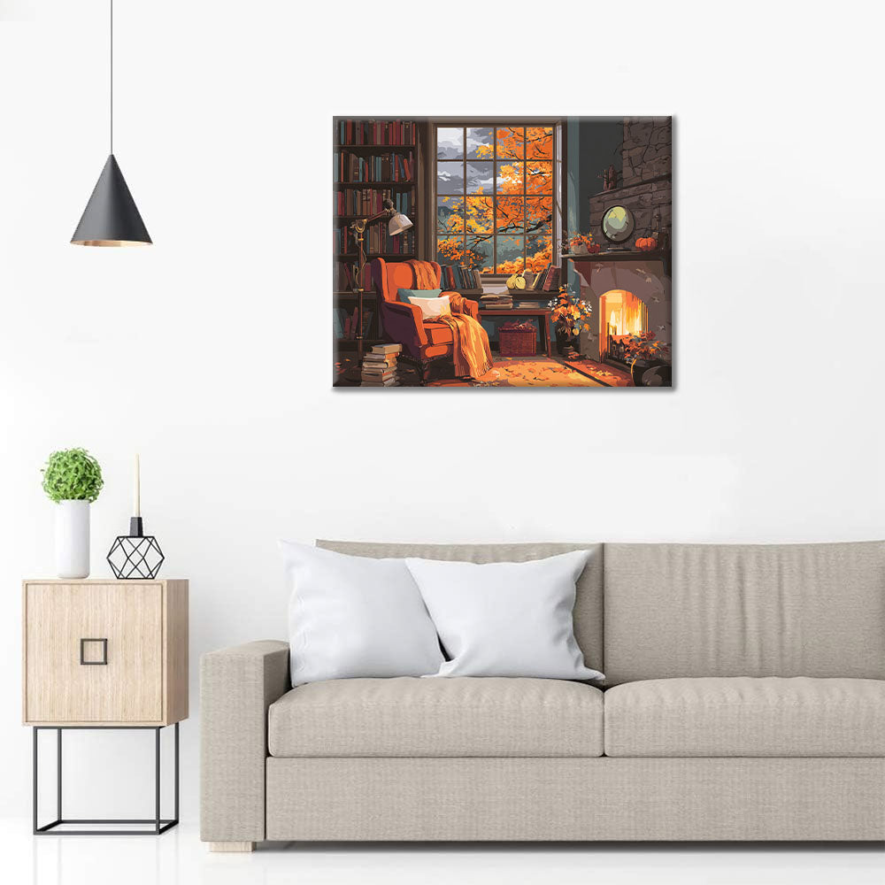 Retiro otoñal con chimenea - Pintar por números