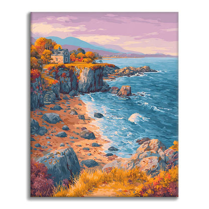 Cabaña otoñal junto al mar - Pintar por números
