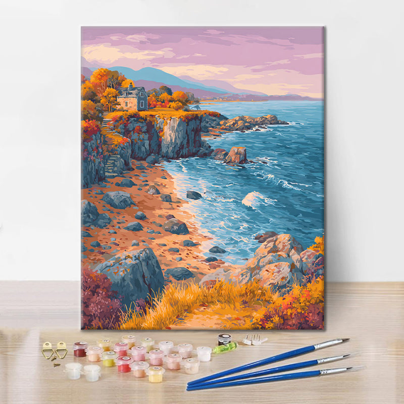 Cabaña otoñal junto al mar - Pintar por números