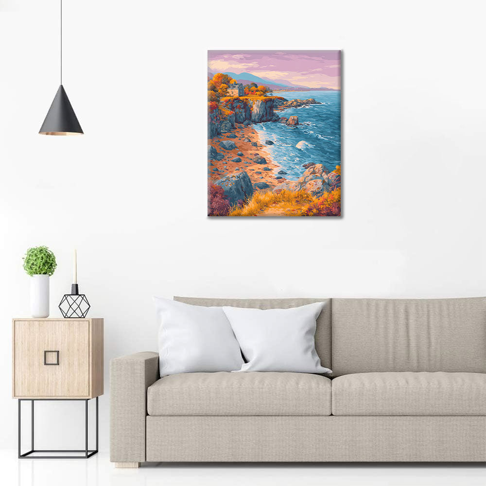 Cabaña otoñal junto al mar - Pintar por números