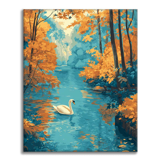 Cisne de otoño en el lago - Pintar por números
