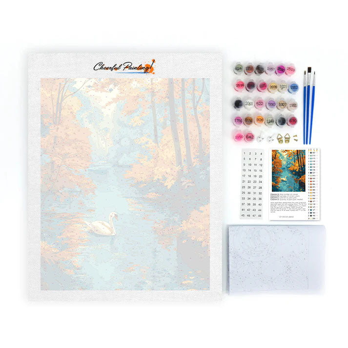 Cisne de otoño en el lago - Pintar por números