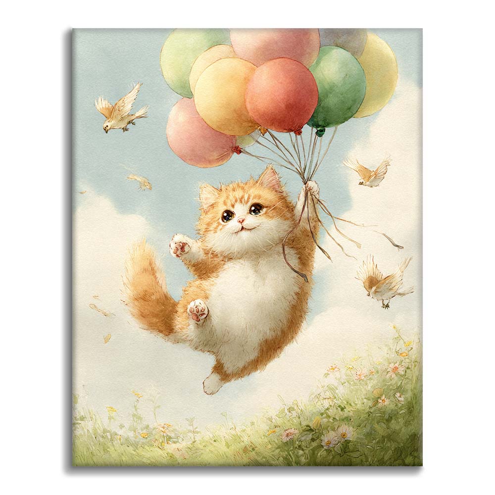 Paseo en globo del gato - Pintar por números