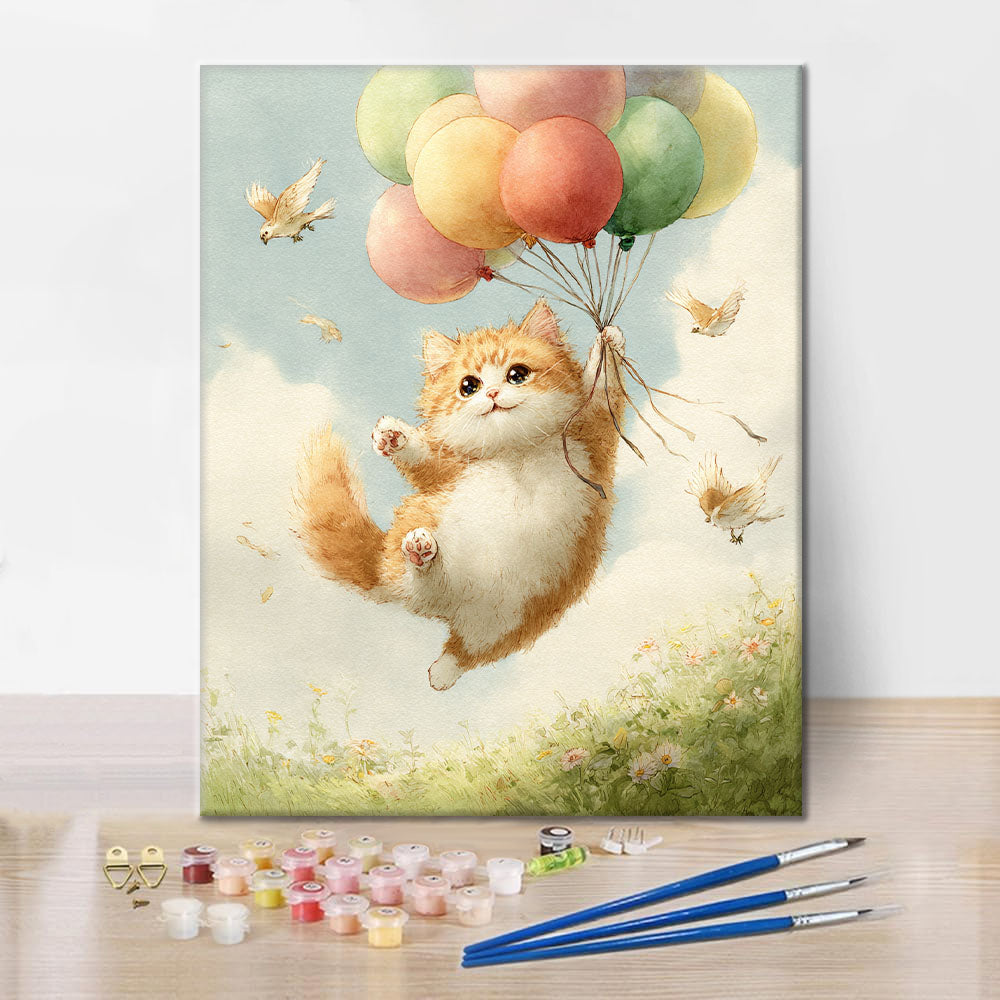 Paseo en globo del gato - Pintar por números