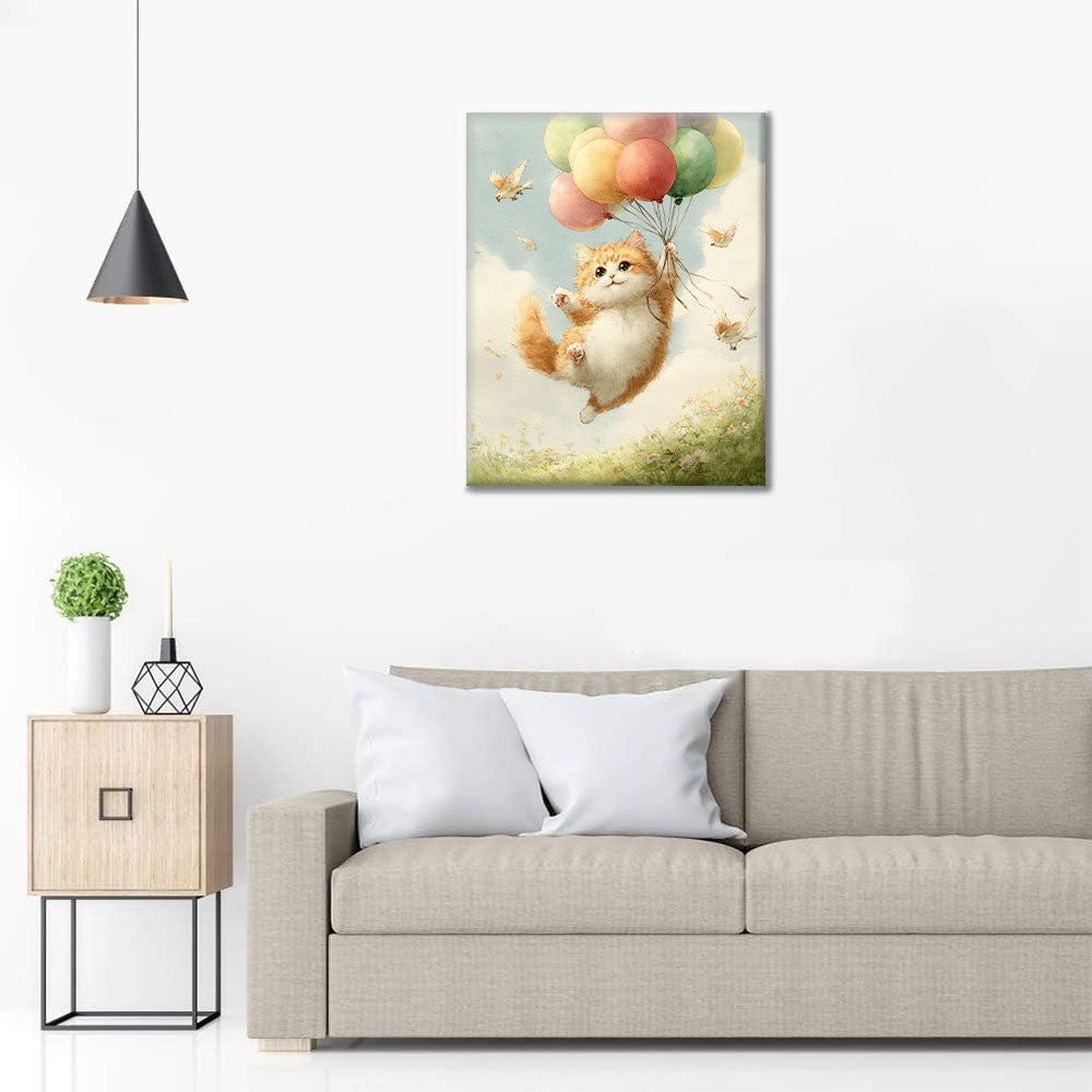 Paseo en globo del gato - Pintar por números