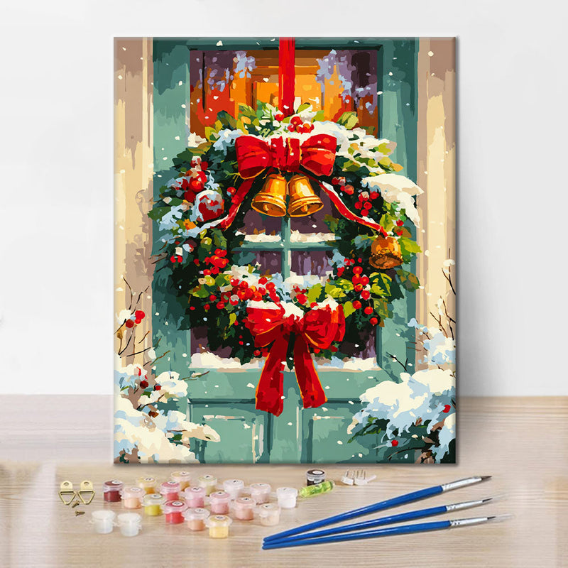 Corona navideña para puerta - Pintar por números