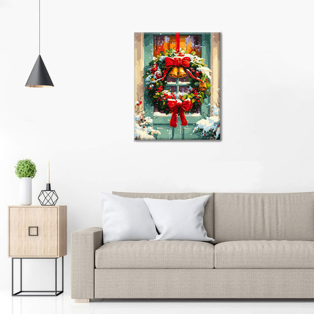 Corona navideña para puerta - Pintar por números