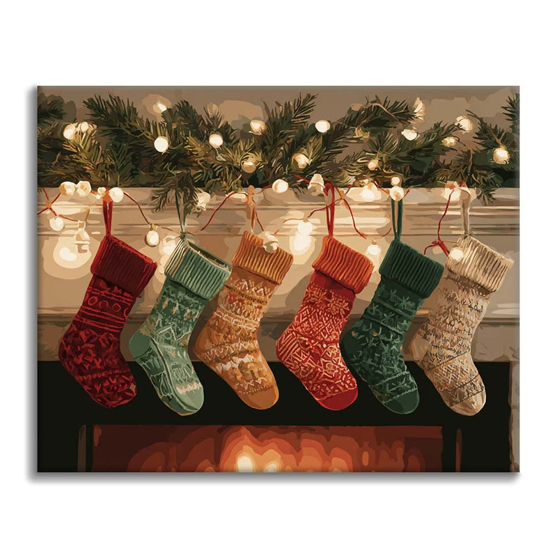 Medias navideñas junto al fuego - Pintar por números