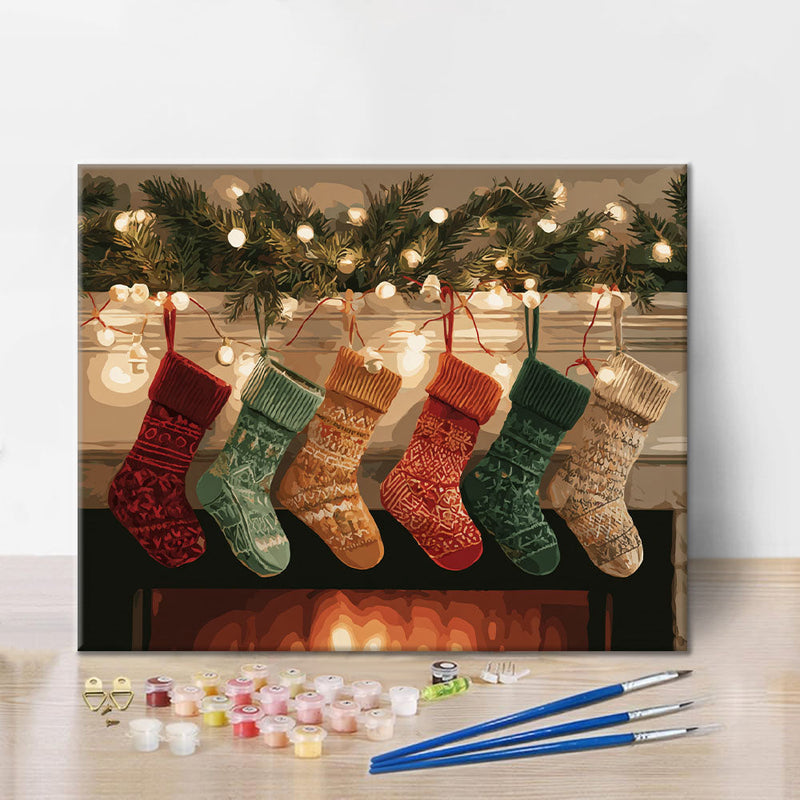 Medias navideñas junto al fuego - Pintar por números