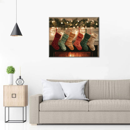 Medias navideñas junto al fuego - Pintar por números