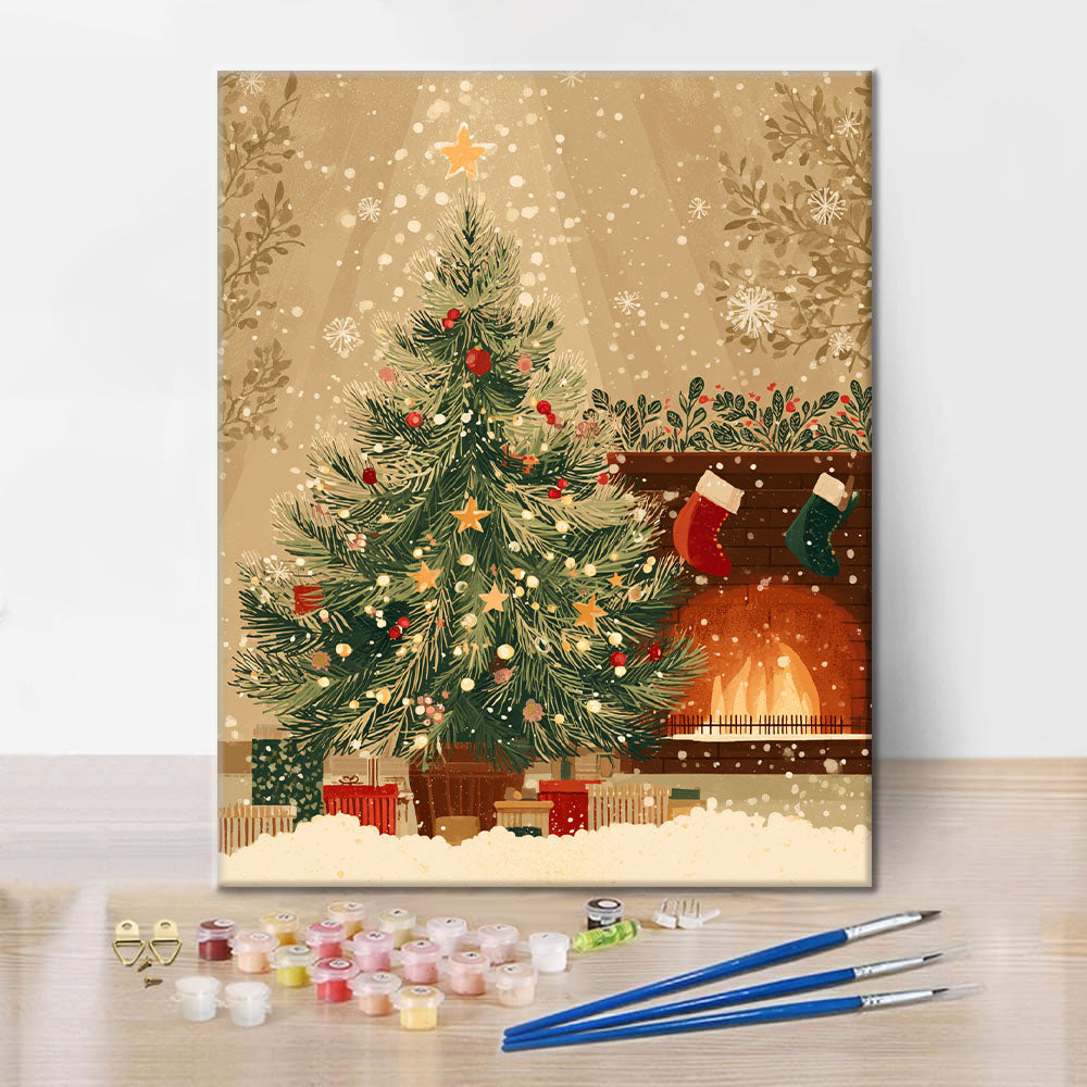Árbol de Navidad y chimenea - Pintar por números