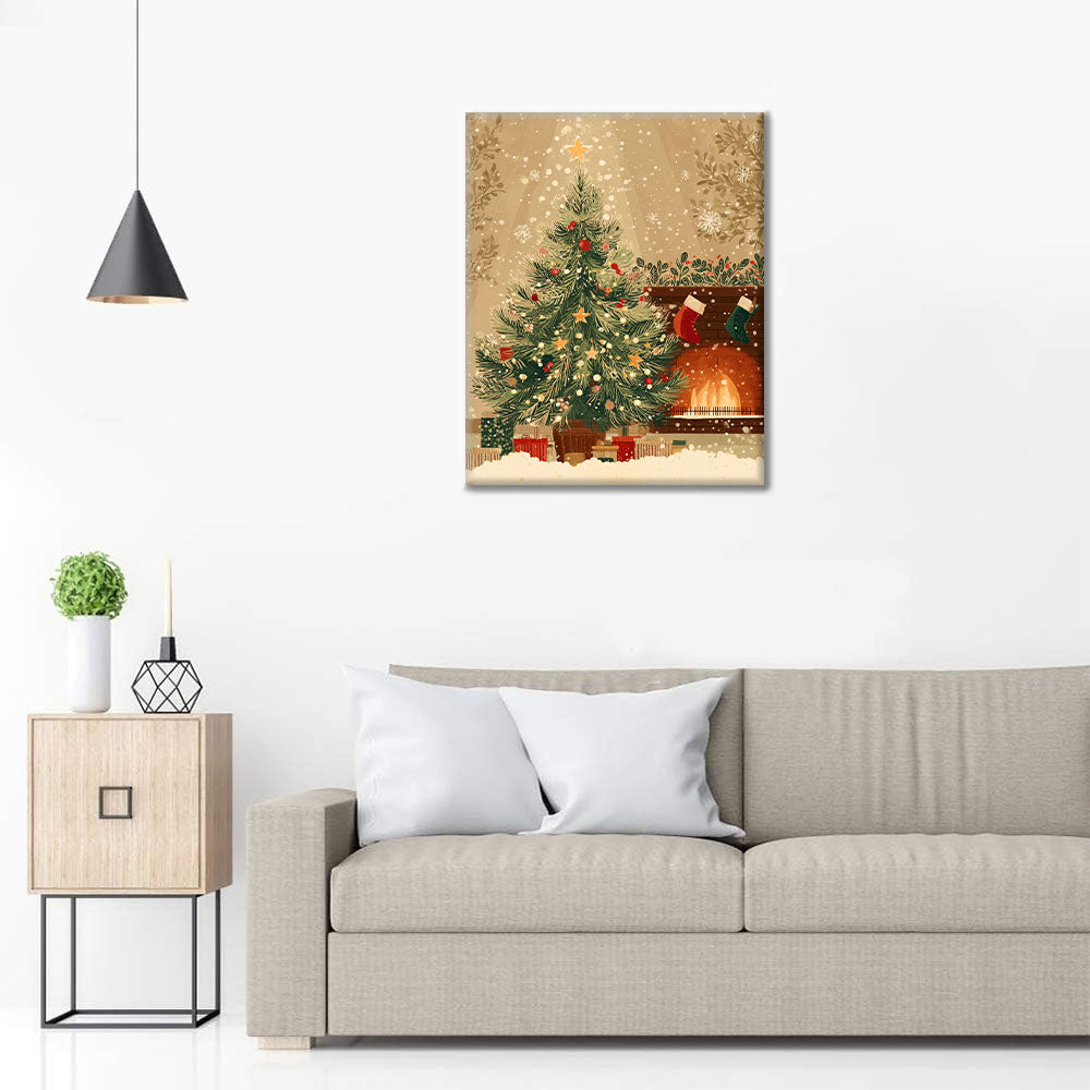 Árbol de Navidad y chimenea - Pintar por números