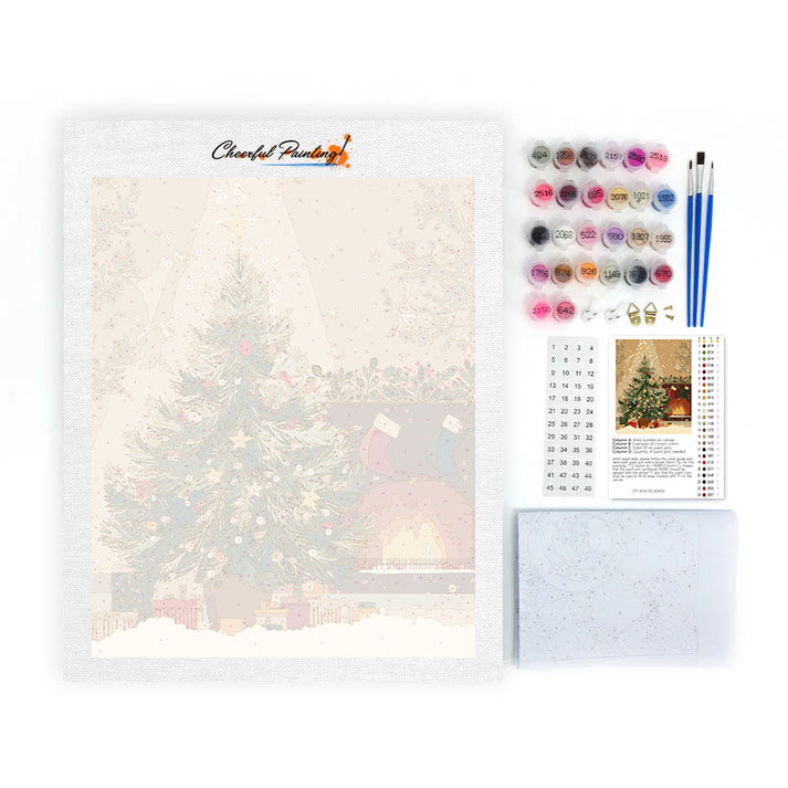 Árbol de Navidad y chimenea - Pintar por números