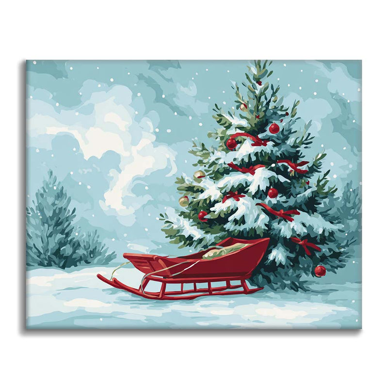 Árbol de Navidad y trineo - Pintar por números