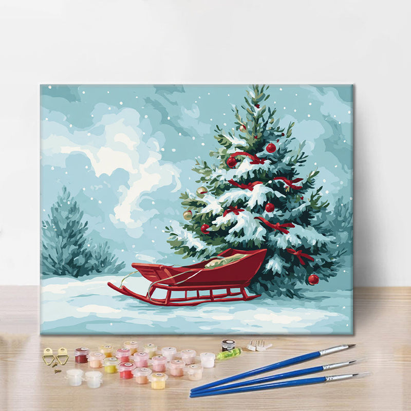 Árbol de Navidad y trineo - Pintar por números