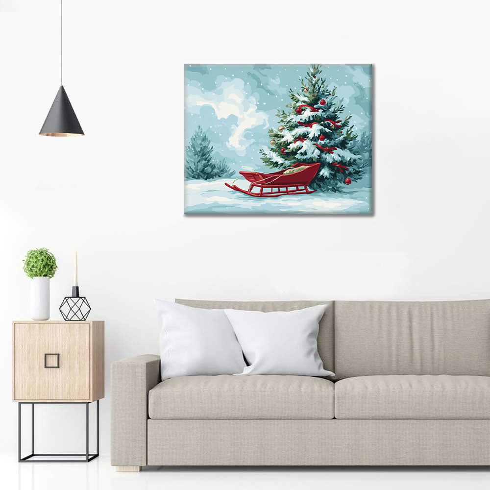 Árbol de Navidad y trineo - Pintar por números