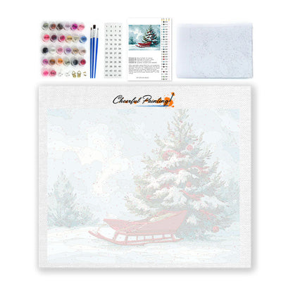 Árbol de Navidad y trineo - Pintar por números