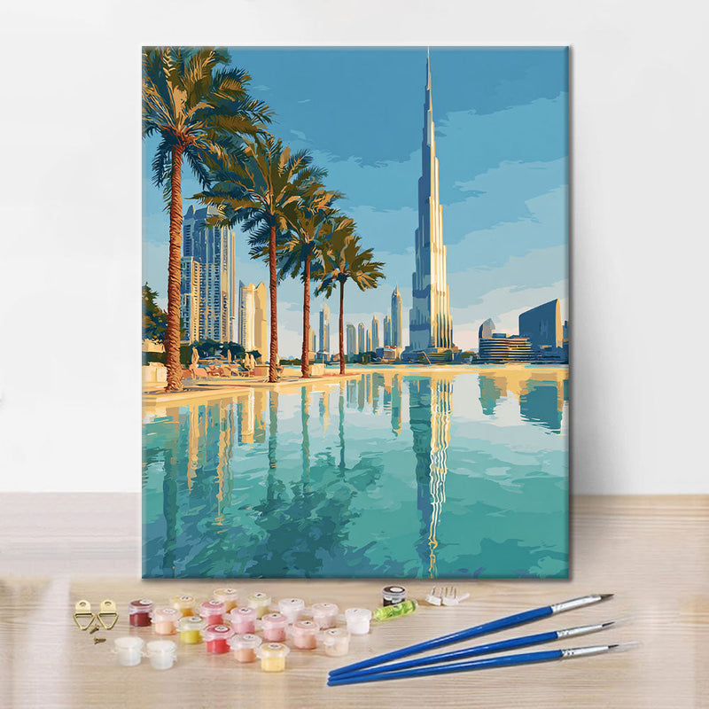 Reflejos del horizonte de Dubái - Pintar por números