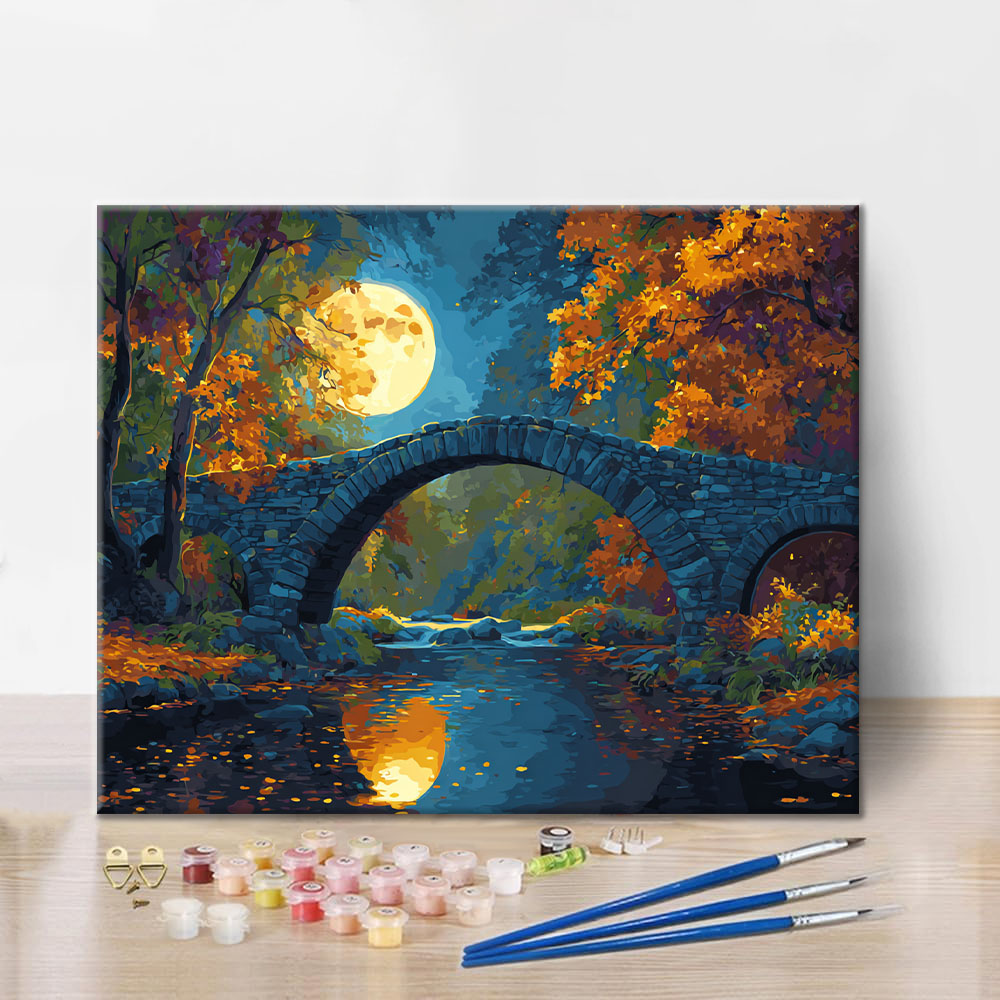 Puente iluminado por la luna - Pintar por números