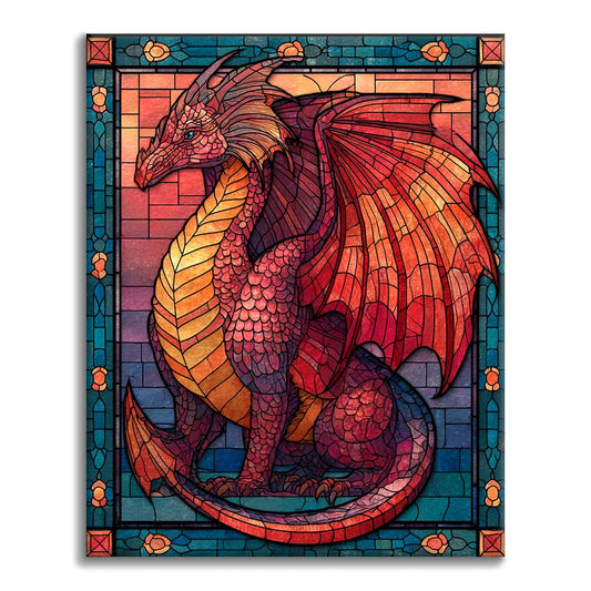 Dragón de llamas en mosaico - Pintar por números
