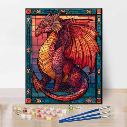 Dragón de llamas en mosaico - Pintar por números