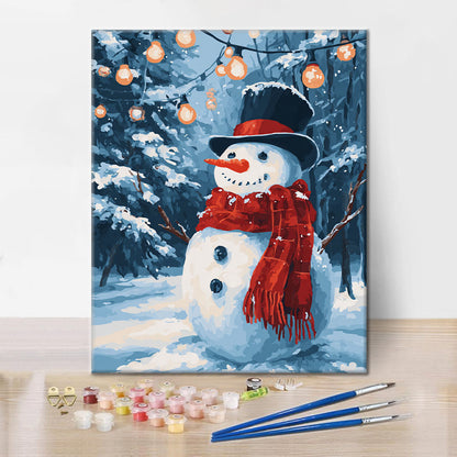 Muñeco de nieve con luces navideñas - Pintar por números