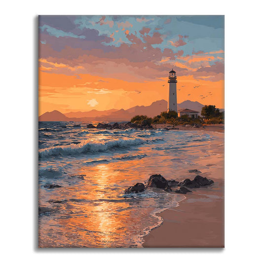 Faro al atardecer - Pintar por números