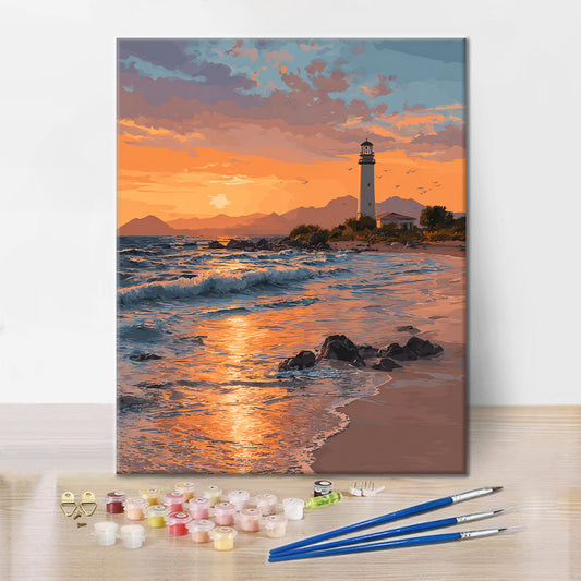 Faro al atardecer - Pintar por números