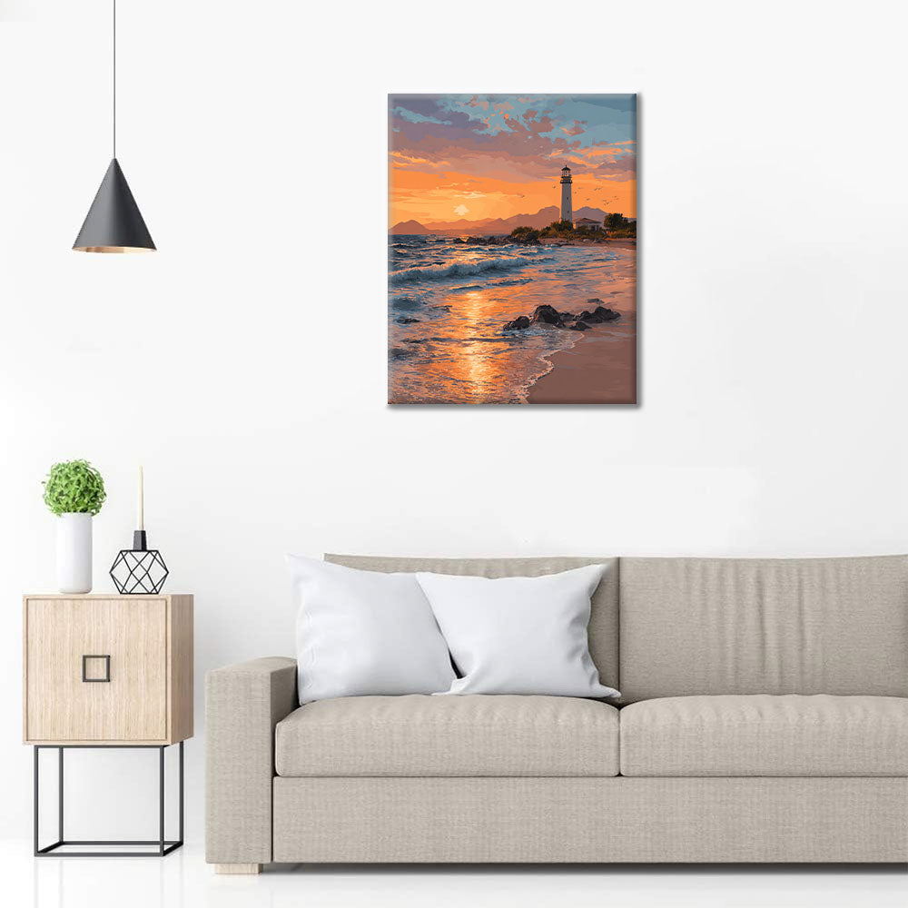 Faro al atardecer - Pintar por números