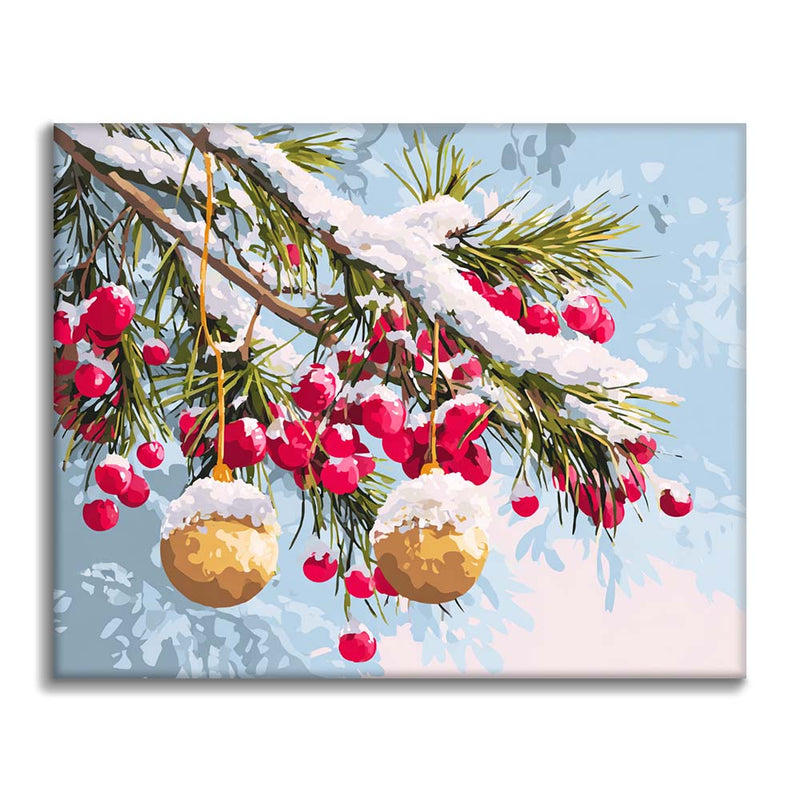 Ramas de invierno con adornos - Pintar por números