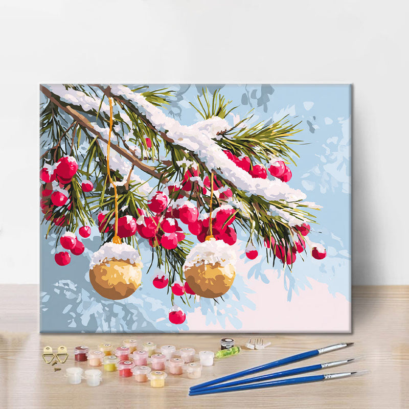 Ramas de invierno con adornos - Pintar por números