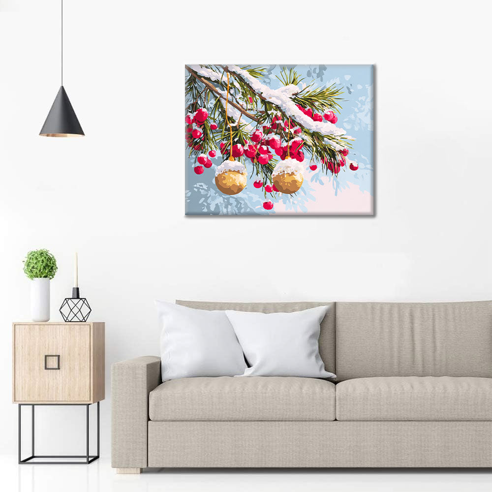 Ramas de invierno con adornos - Pintar por números