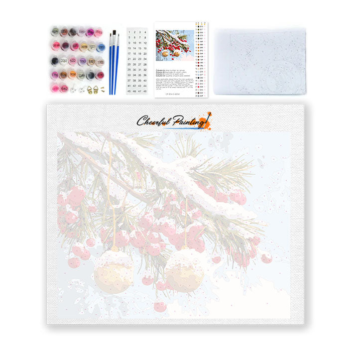 Ramas de invierno con adornos - Pintar por números