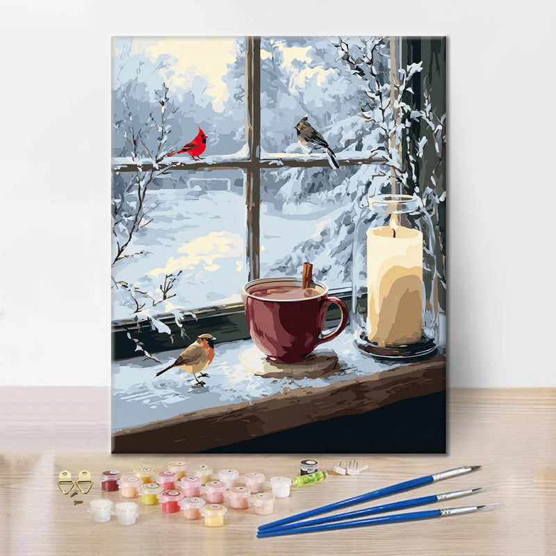 Escena de ventana invernal - Pintar por números
