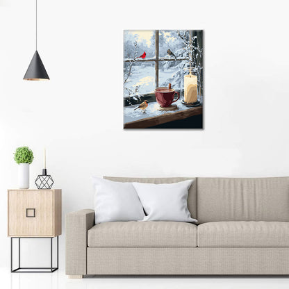 Escena de ventana invernal - Pintar por números