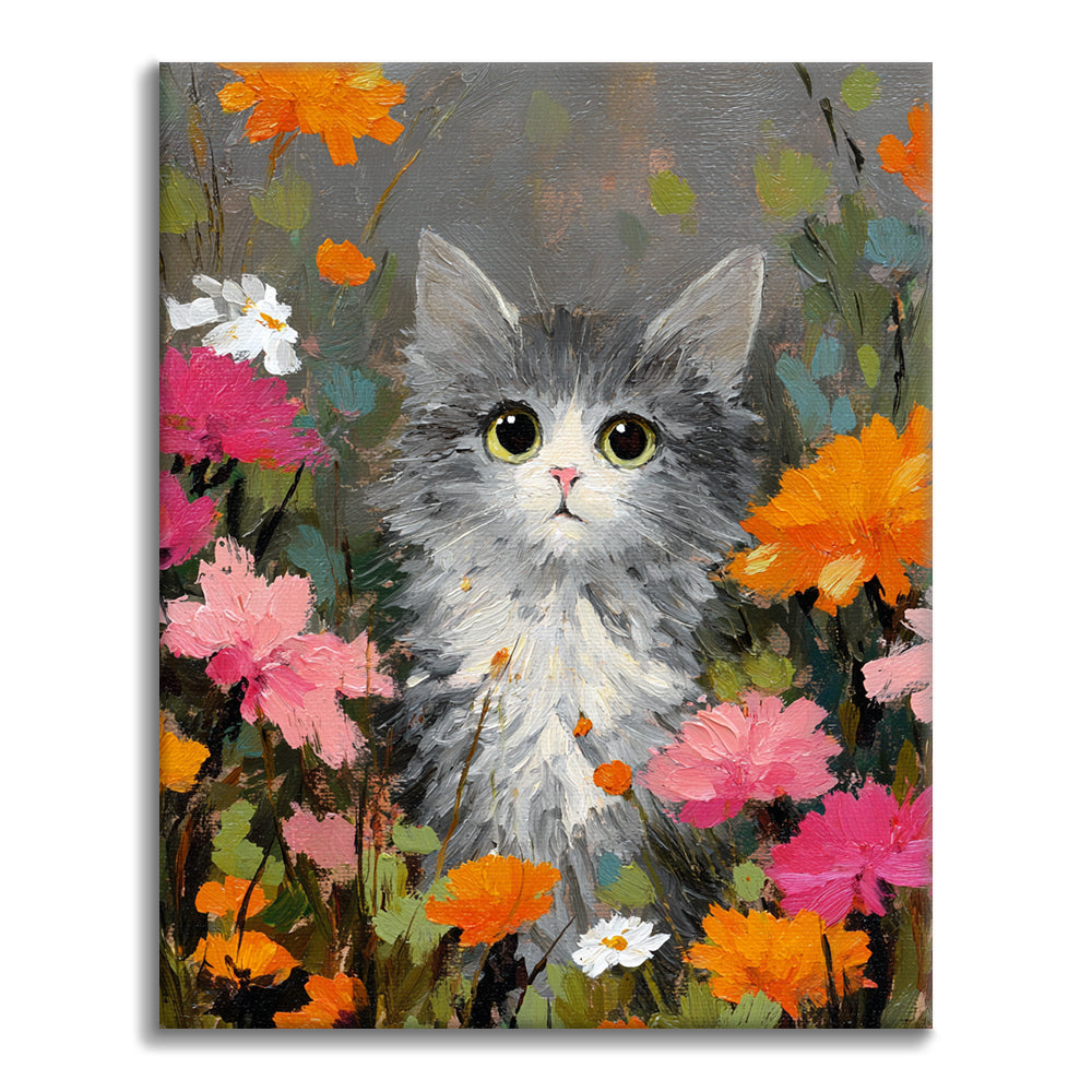 Un gato entre las flores - Pintar por números