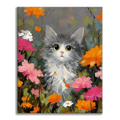 Un gato entre las flores - Pintar por números