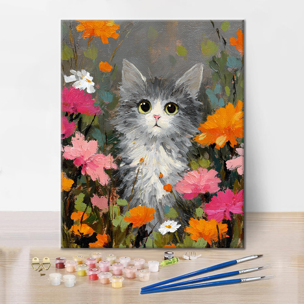 Un gato entre las flores - Pintar por números