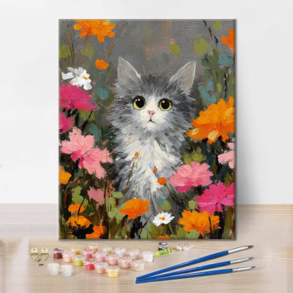 Un gato entre las flores - Pintar por números