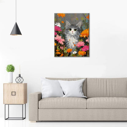 Un gato entre las flores - Pintar por números