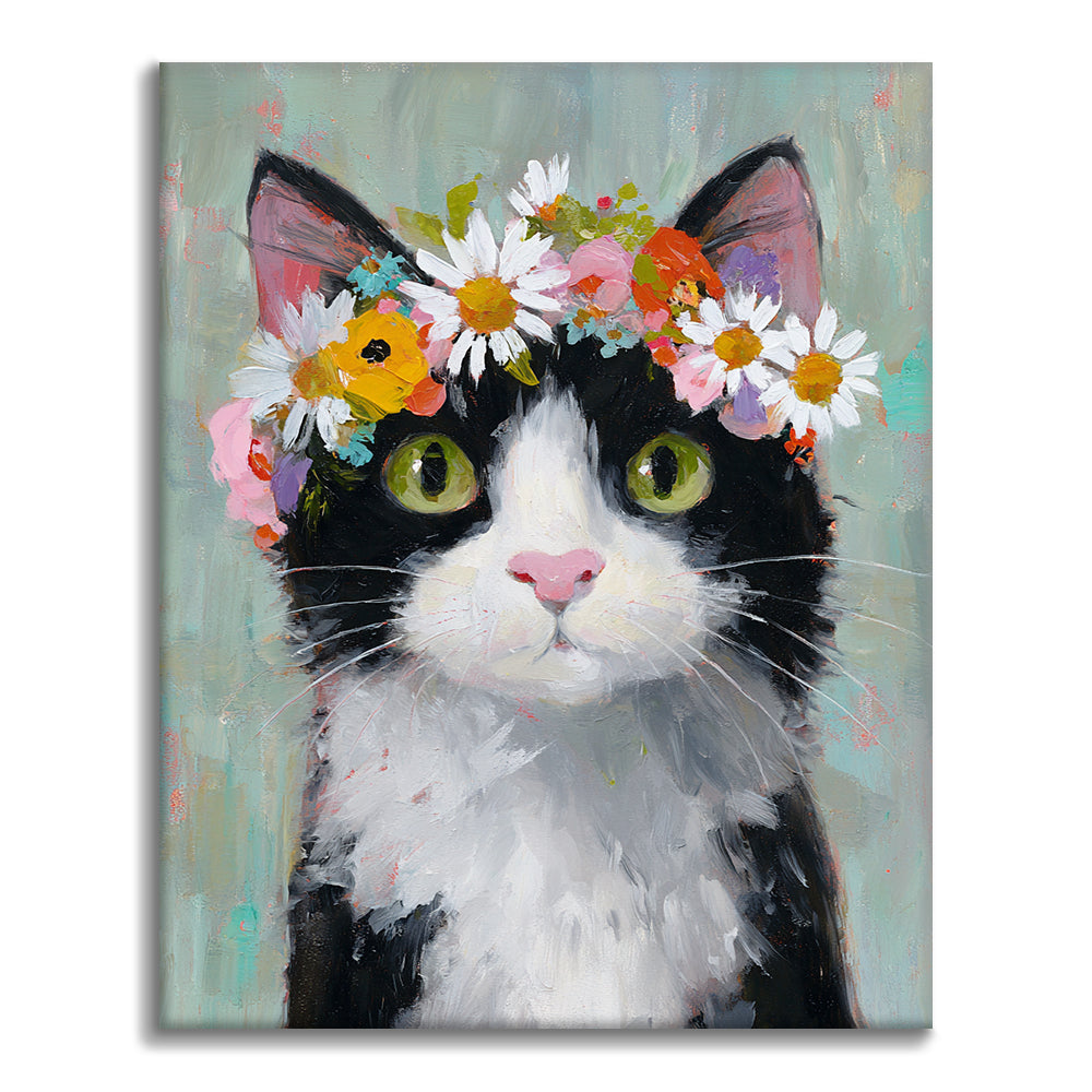Un gato con una corona de flores - Pintar por números