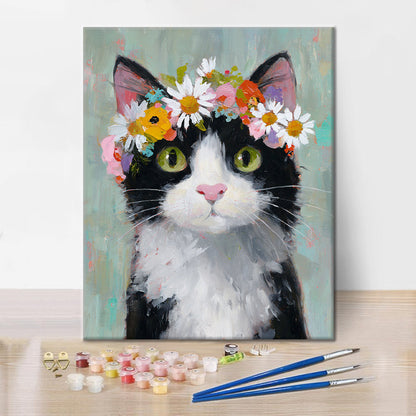 Un gato con una corona de flores - Pintar por números